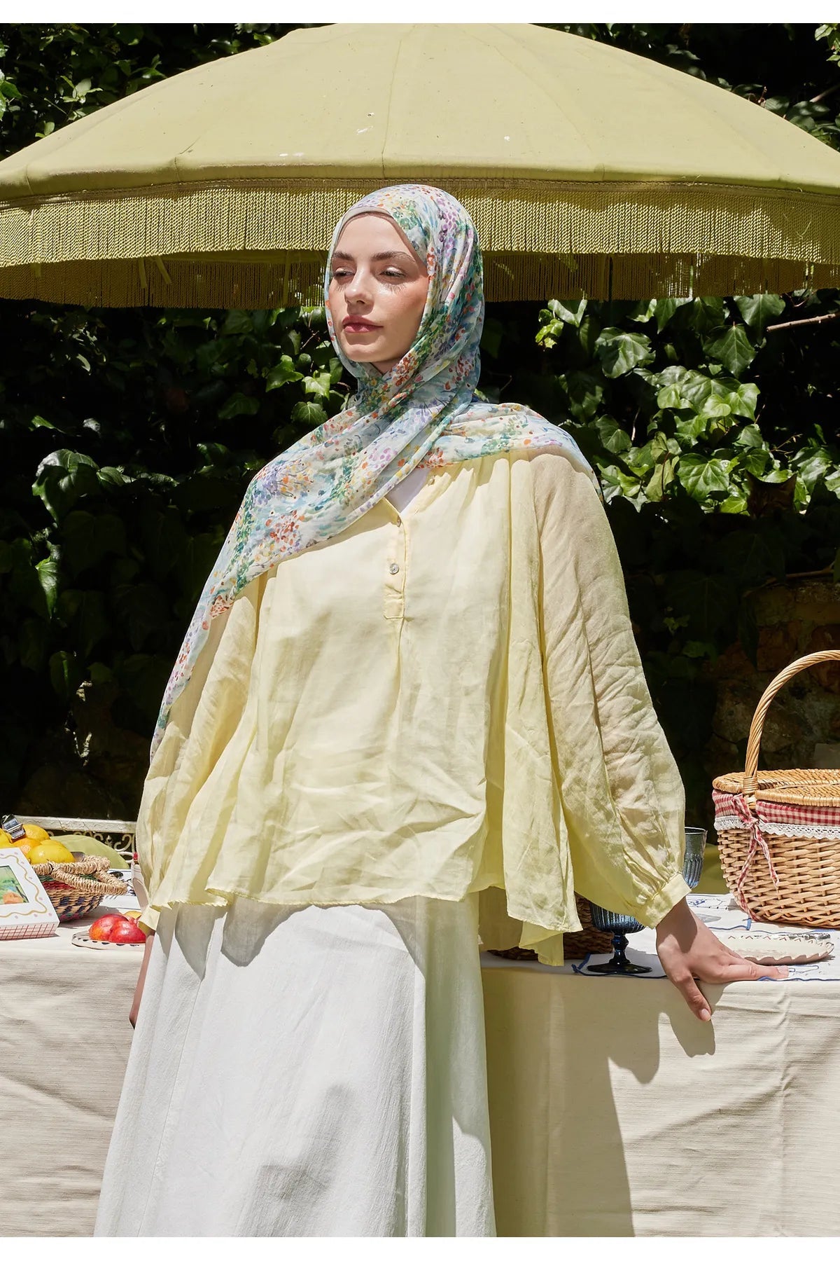 Fresh Scarfs Rami Schal - Tiny Bouquet Sky Blue - D'ITINA
