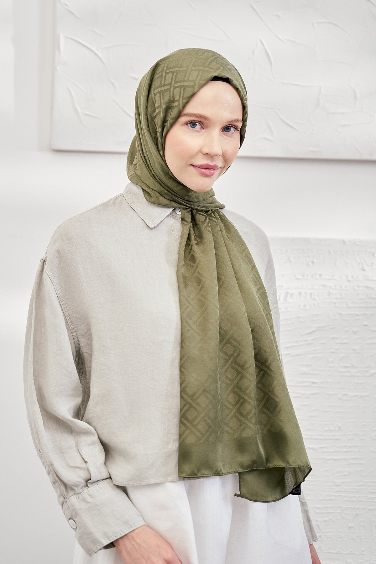 Italienischer Jacquard Schal - Frattale - Moosgrün - D'ITINA