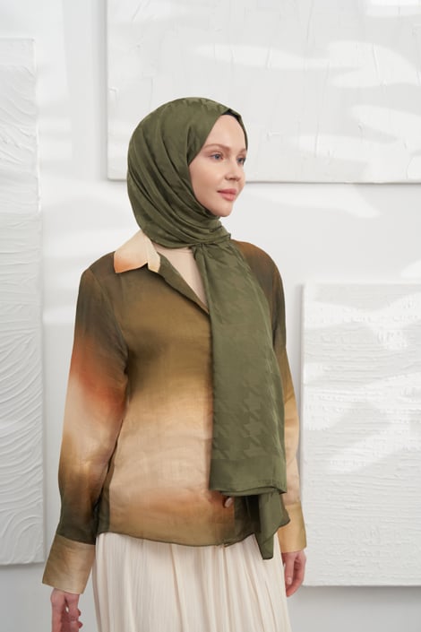 Italienischer Jacquard Schal - Pied - de - Poule - Moosgrün - D'ITINA