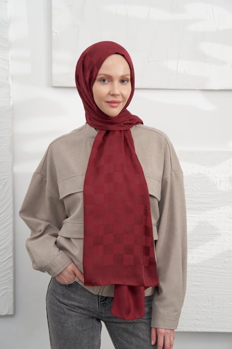 Italienischer Jacquard Schal - Quadri - Bordeaux - D'ITINA