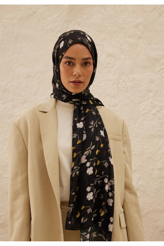 Fresh Scarfs Rami Hijab - Soft Flower Black - D'ITINA