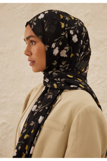 Fresh Scarfs Rami Hijab - Soft Flower Black - D'ITINA