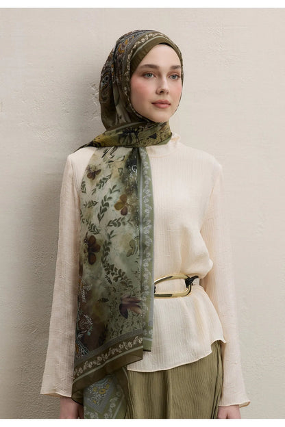 Fresh Scarfs Silk Crepe Hijab - Ellen Khaki - D'ITINA