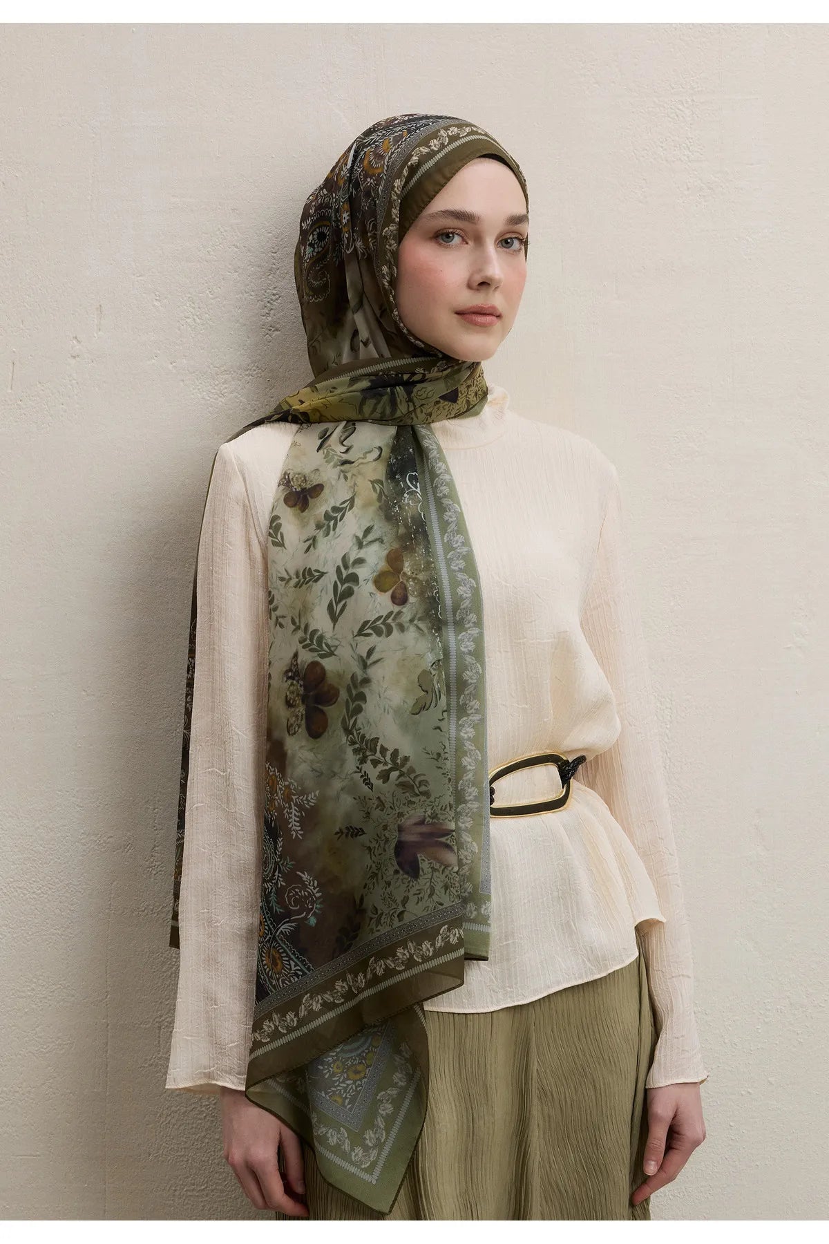Fresh Scarfs Silk Crepe Hijab - Ellen Khaki - D'ITINA