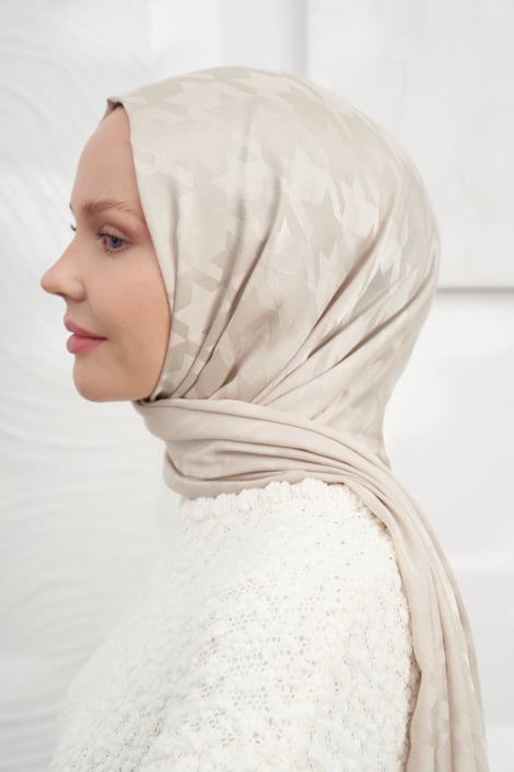 Italienischer Jacquard Schal - Pied - de - Poule - Ecru - D'ITINA