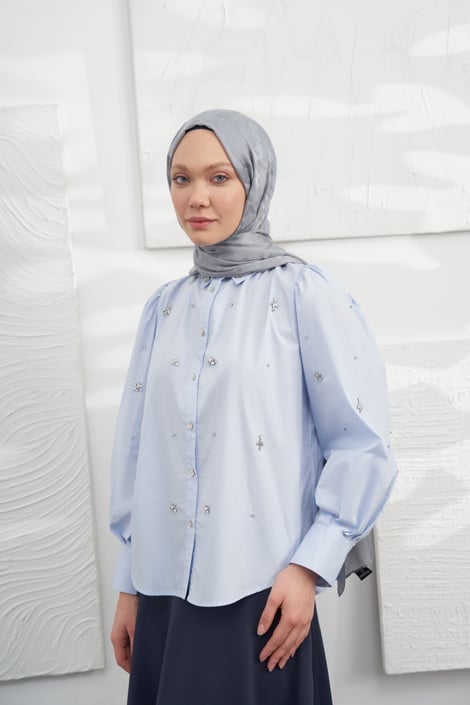 Italienischer Jacquard Schal - Pied - de - Poule - Grau - D'ITINA