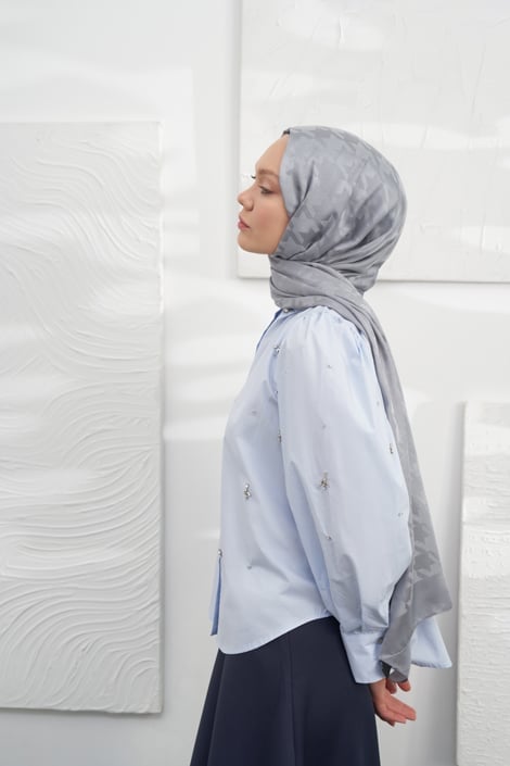 Italienischer Jacquard Schal - Pied - de - Poule - Grau - D'ITINA