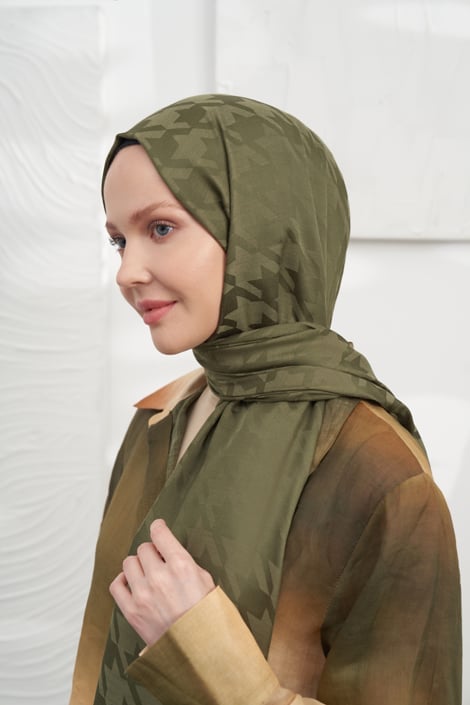 Italienischer Jacquard Schal - Pied - de - Poule - Moosgrün - D'ITINA