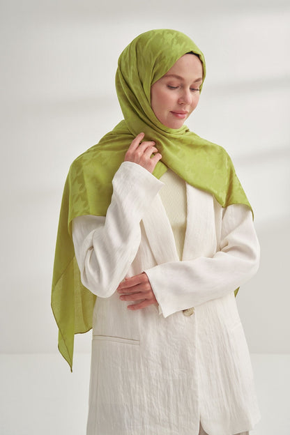 Italienischer Jacquard Schal - Pied - de - Poule - Olive - D'ITINA
