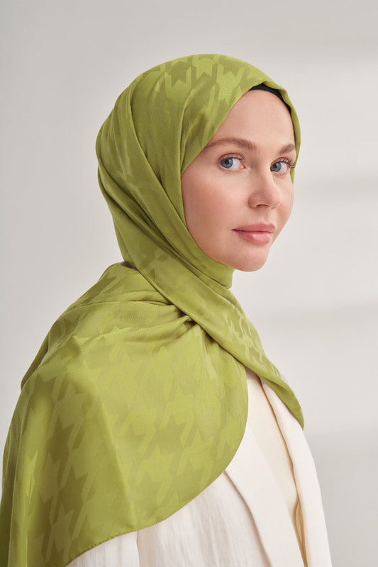 Italienischer Jacquard Schal - Pied - de - Poule - Olive - D'ITINA