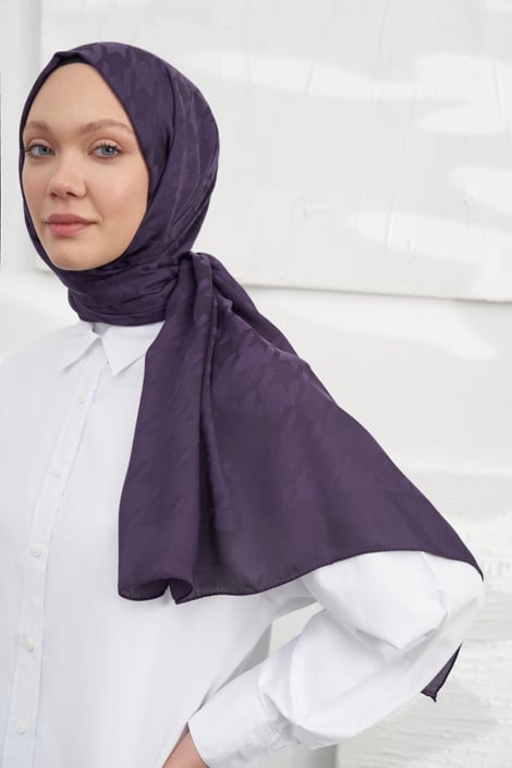 Italienischer Jacquard Schal - Pied - de - Poule - Violett - D'ITINA