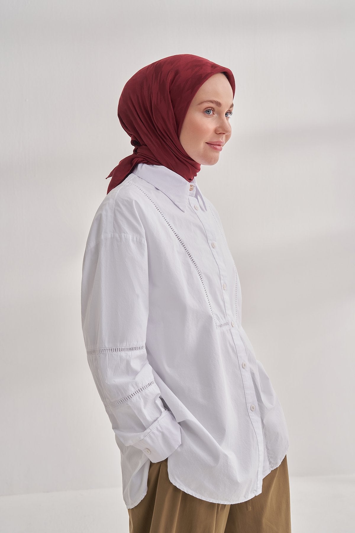 Italienischer Jacquard Tuch - Pied - de - Poule - Bordeaux - D'ITINA