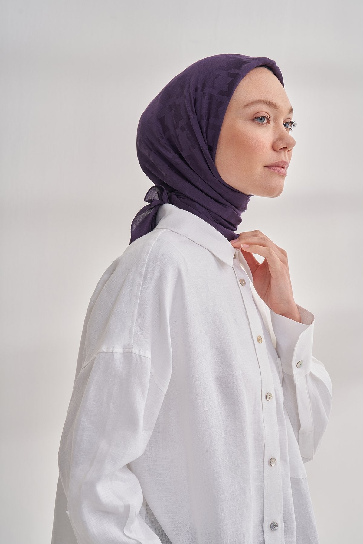 Italienischer Jacquard Tuch - Pied - de - Poule - Violett - D'ITINA