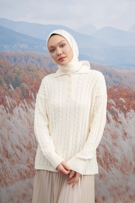 Italienischer Jacquard Tuch - Zig Zag - Off - White - D'ITINA