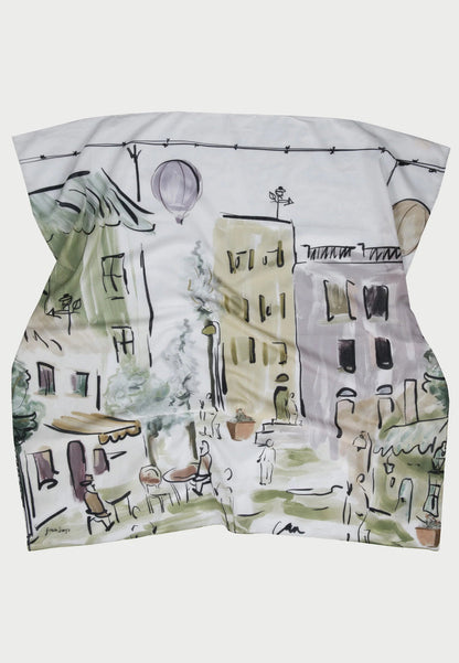 Patterned Cotton Voile Scarf - Amelia Khaki - D'ITINA