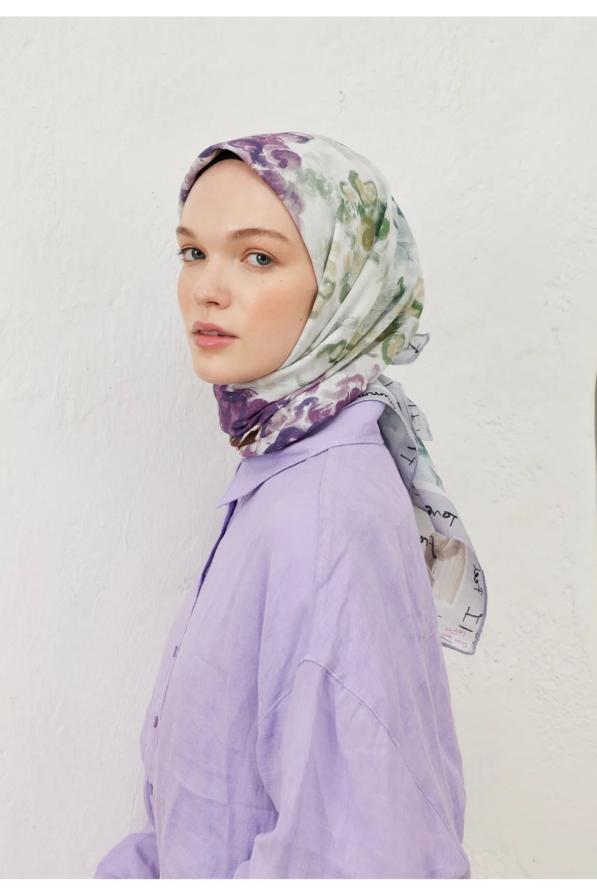 Patterned Cotton Voile Scarf - Color Garden Lavendel - D'ITINA