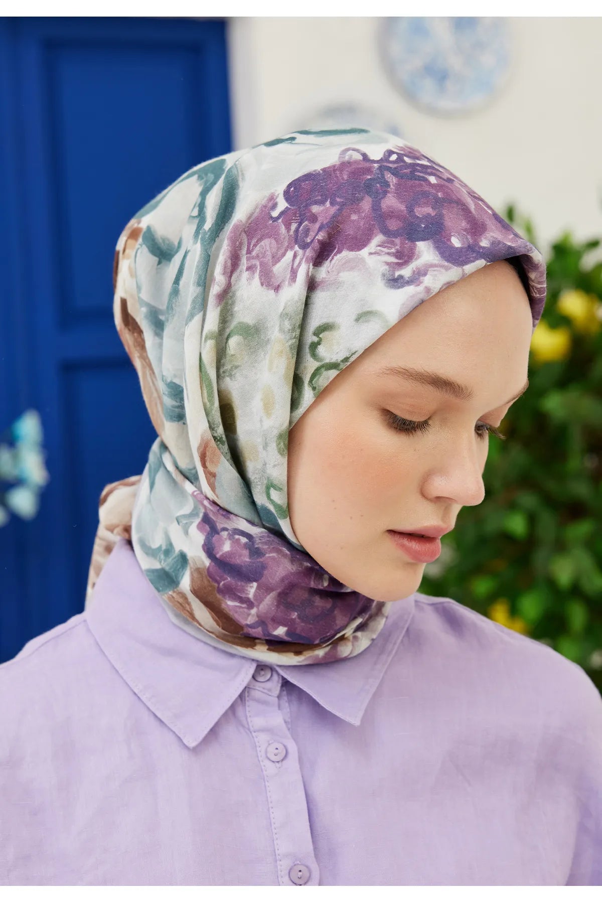 Patterned Cotton Voile Scarf - Color Garden Lavendel - D'ITINA