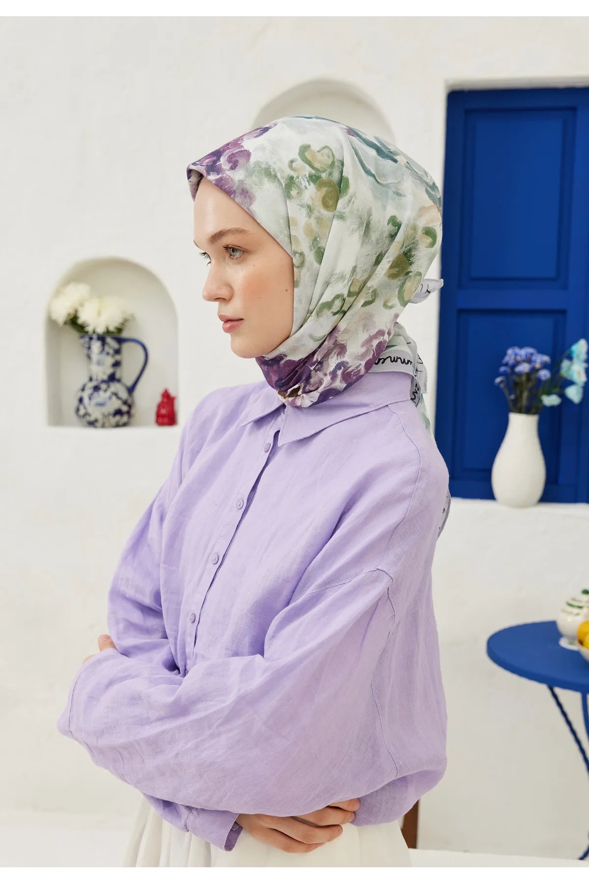 Patterned Cotton Voile Scarf - Color Garden Lavendel - D'ITINA