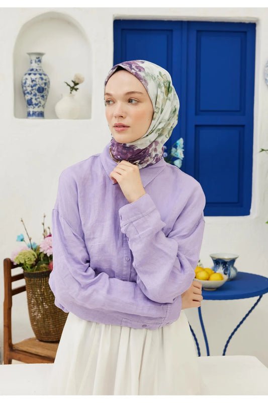 Patterned Cotton Voile Scarf - Color Garden Lavendel - D'ITINA