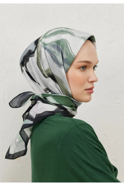 Patterned Cotton Voile Scarf - Color Waves Black - D'ITINA