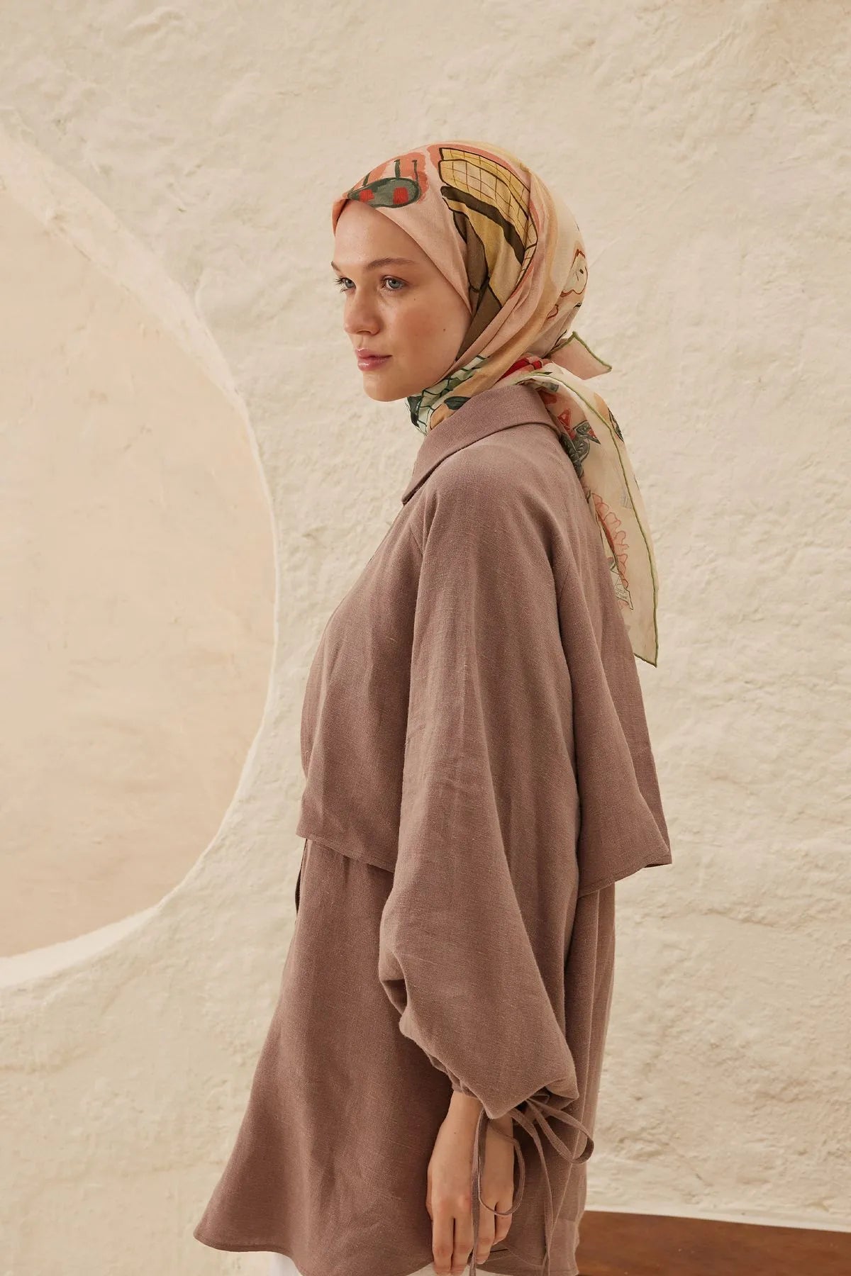 Patterned Cotton Voile Scarf - Mila Dry Rose - D'ITINA