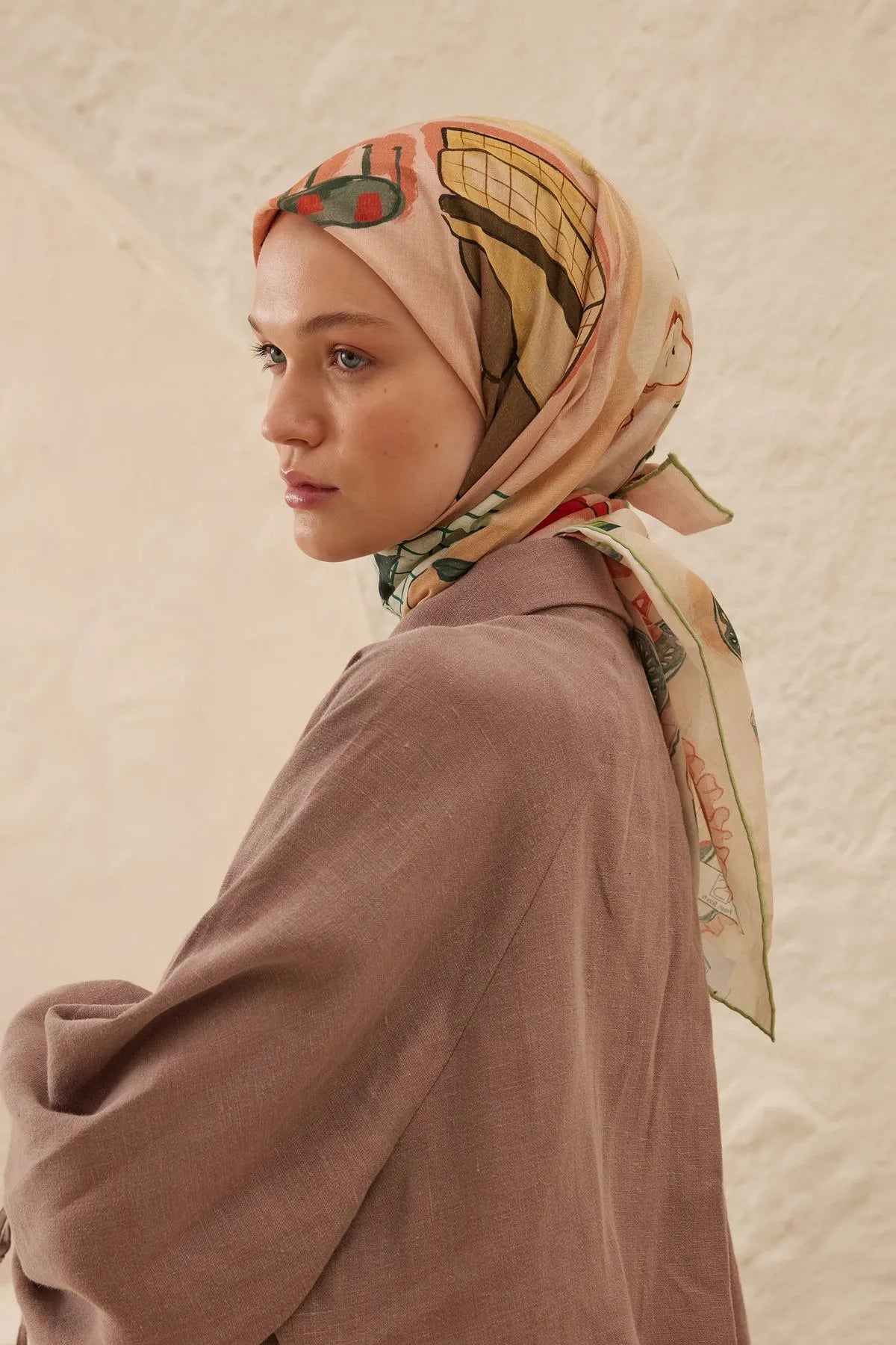 Patterned Cotton Voile Scarf - Mila Dry Rose - D'ITINA